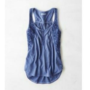 AE Embroidered Racerback Henley Tank Top XS